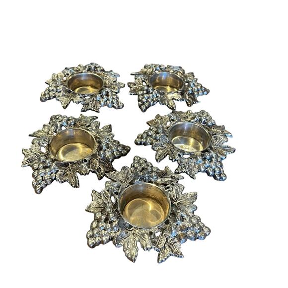 Grape and Leaves Votive Candle Holder Silver Vintage Lot of 5 - Picture 2 of 3